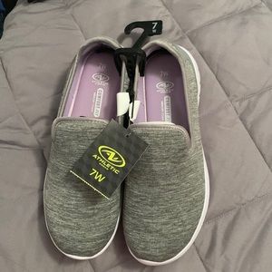 Gray slip-on walking shoes